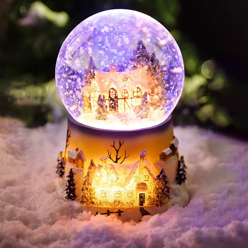 Праздничный снежный шар-ночник «Дом в шаре» XHF-8093, вращение, LED-подсветка, эффект снегопада,  от батареек AA*3, 15х10х10 см фото - 3