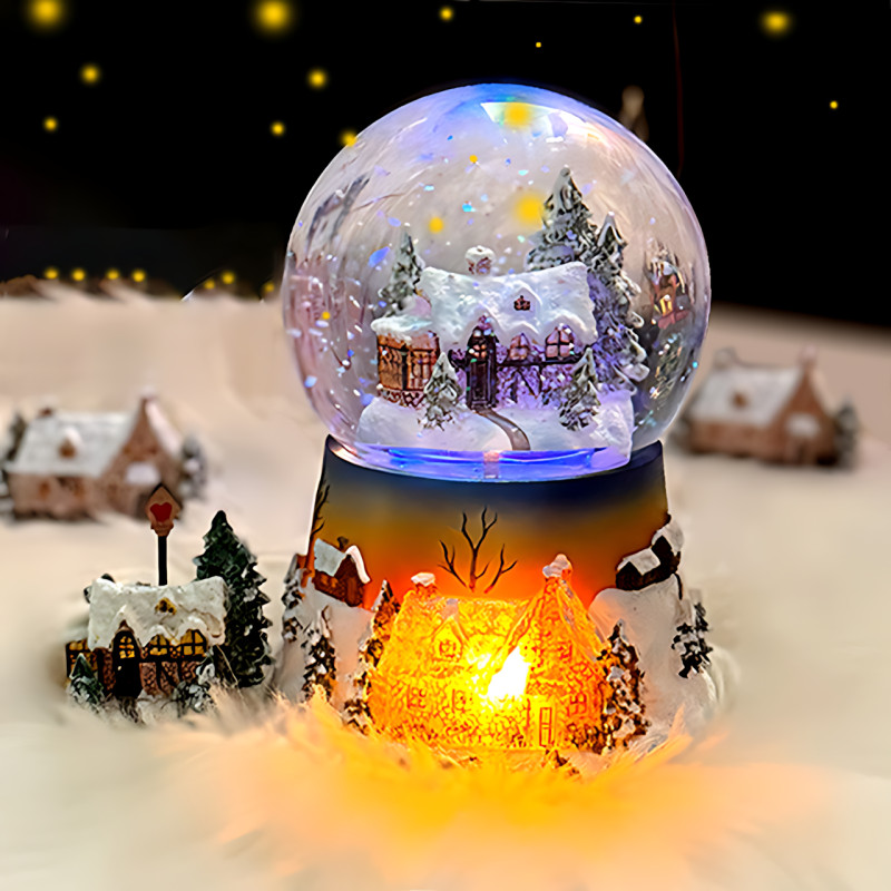 Праздничный снежный шар-ночник «Дом в шаре» XHF-8093, вращение, LED-подсветка, эффект снегопада,  от батареек AA*3, 15х10х10 см фото - 2