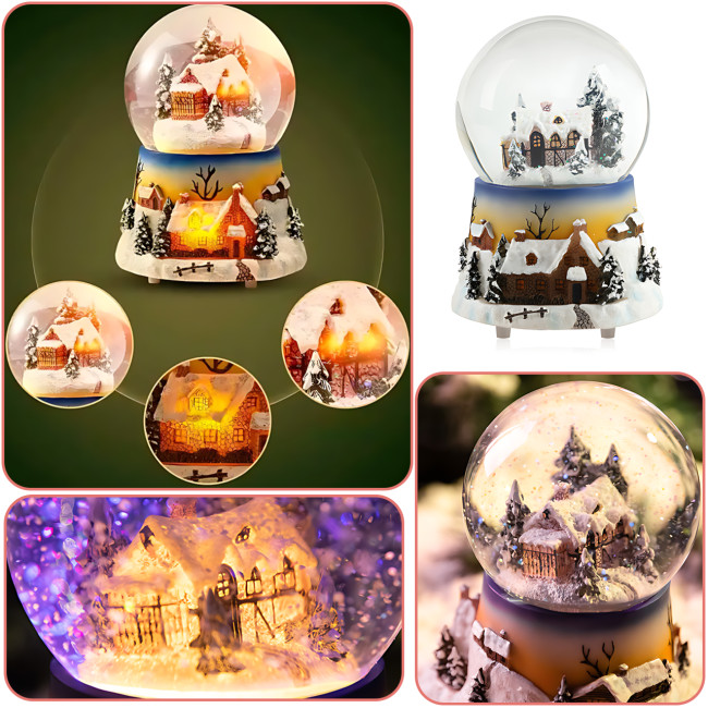 Праздничный снежный шар-ночник «Дом в шаре» XHF-8093, вращение, LED-подсветка, эффект снегопада,  от батареек AA*3, 15х10х10 см