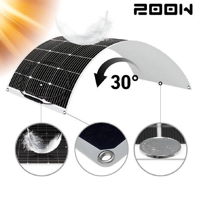 Гибкая монокристаллическая панель 200W, портативная солнечная панель Flexible panel 200W, 780 х 1356 х 2.6 мм