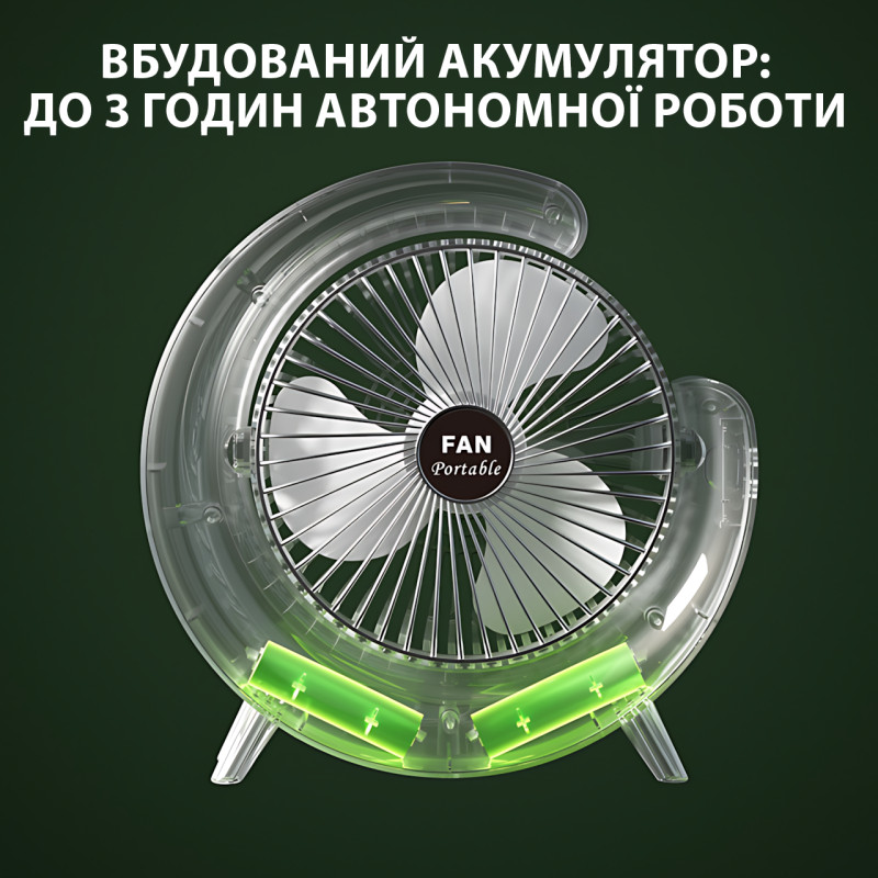 Настольный аккумуляторный вентилятор с RGB-подсветкой, 180° поворот, 3 скорости, USB зарядка, 235 х 235 мм фото - 4