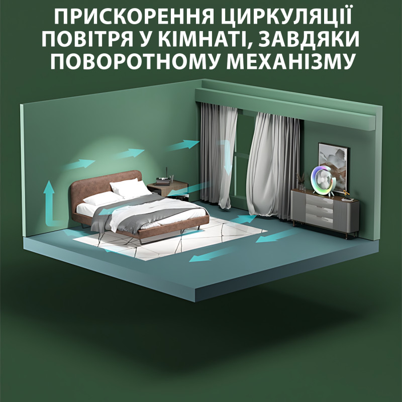 Настольный аккумуляторный вентилятор с RGB-подсветкой, 180° поворот, 3 скорости, USB зарядка, 235 х 235 мм фото - 6