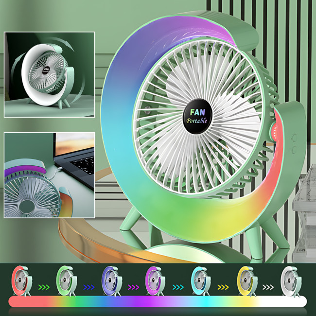 Настольный аккумуляторный вентилятор с RGB-подсветкой, 180° поворот, 3 скорости, USB зарядка, 235 х 235 мм