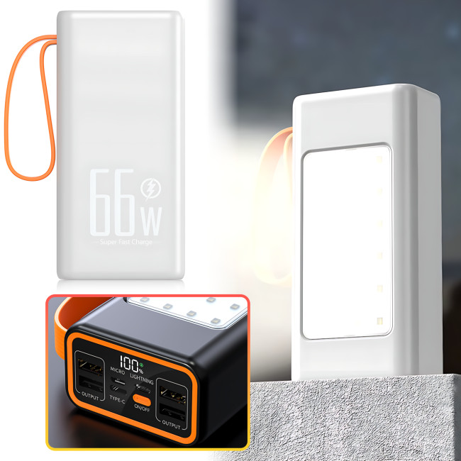 Hoco JA88A Power Bank 100000mAh, павербанк зі швидким заряджанням PD66W+QC3.0, ліхтариком і 4 USB-портами Білий