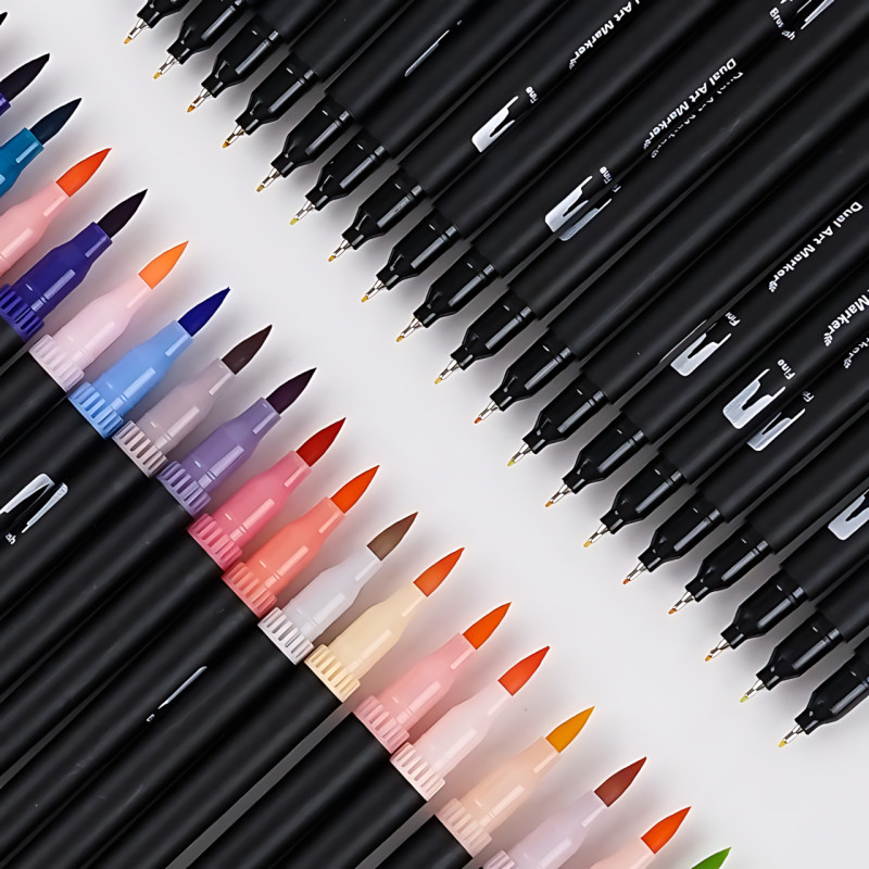 Набір двосторонніх акварельних маркерів Color Pencil CD, 60 кольорів, маркер-пензель/широкий наконечник, для скетчингу, малювання фото - 3