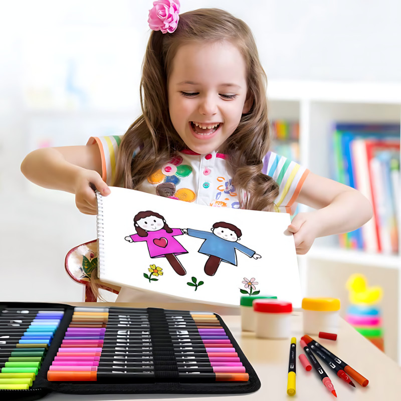 Набір двосторонніх акварельних маркерів Color Pencil CD, 60 кольорів, маркер-пензель/широкий наконечник, для скетчингу, малювання фото - 10