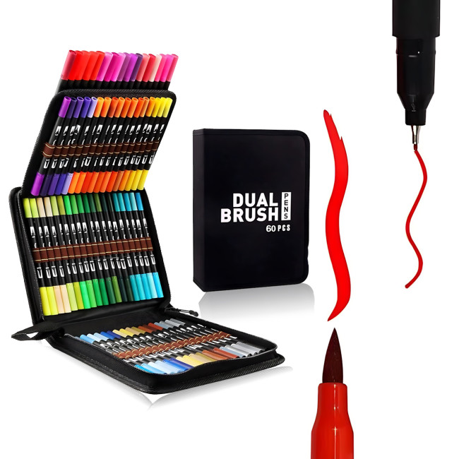 Набір двосторонніх акварельних маркерів Color Pencil CD, 60 кольорів, маркер-пензель/широкий наконечник, для скетчингу, малювання