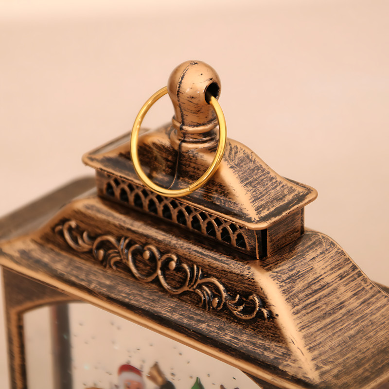 Праздничный музыкальный фонарь «Башня с Сантой, санями и оленем» 801, с подсветкой, снегопадом, музыкой, работа от ААА и USB фото - 5