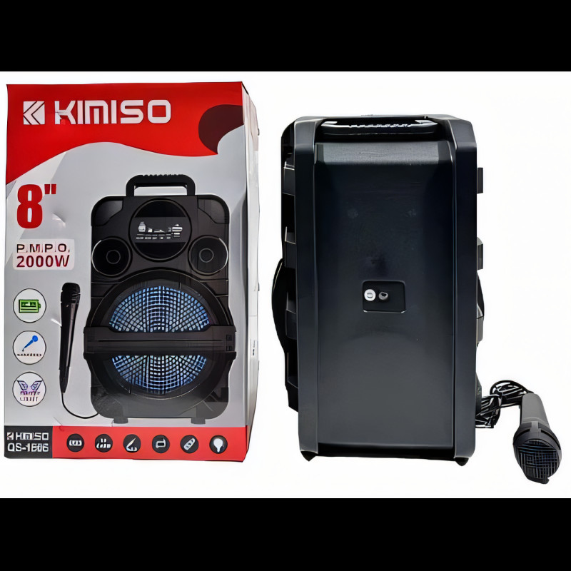 Колонка валіза Kimiso QS-1806, портативна акустика 8 inch з мікрофоном і світломузкою, BT, AUX, TF, USB, FM фото - 2