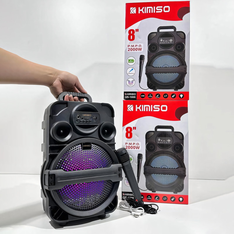 Колонка валіза Kimiso QS-1806, портативна акустика 8 inch з мікрофоном і світломузкою, BT, AUX, TF, USB, FM фото - 4