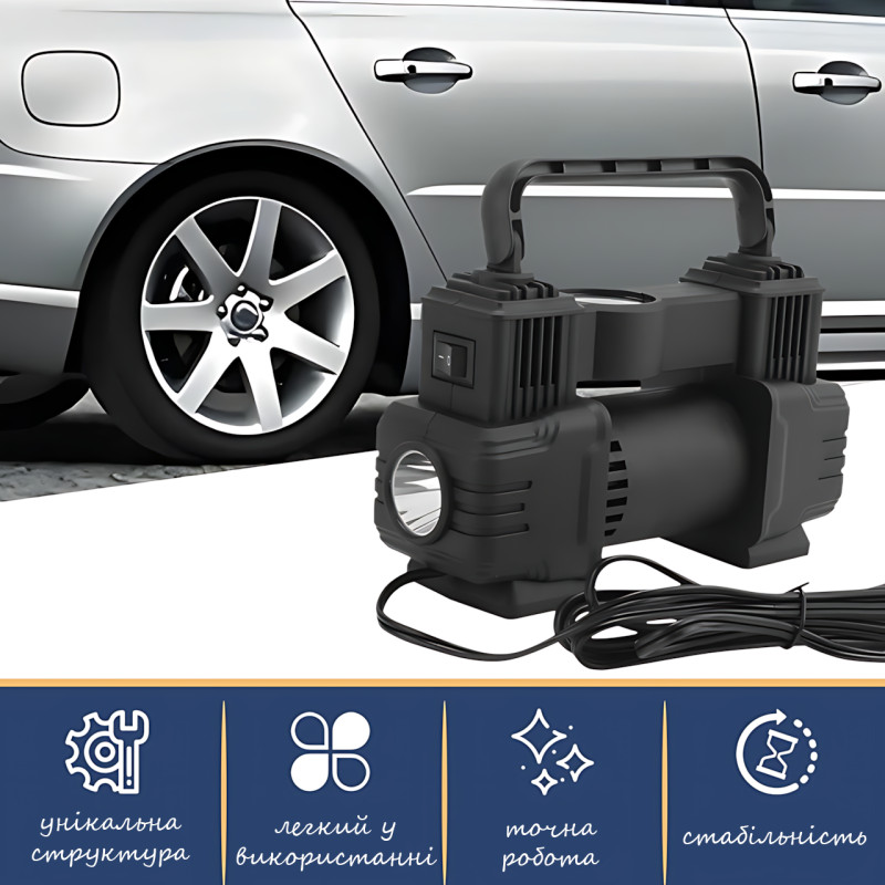 Портативний автомобільний компресор Air Pump AND XL-1025, 12 В, 150 PSI, LED-ліхтар, манометр фото - 6