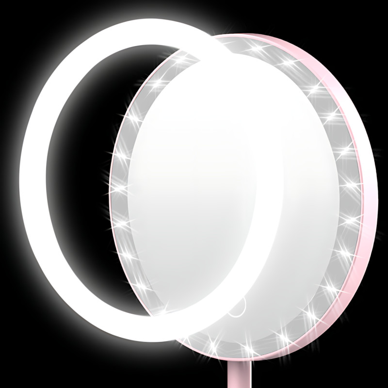 Косметическое зеркало с LED подсветкой, со встроенным аккумулятором, круглое зеркало для макияжа, белое фото - 6
