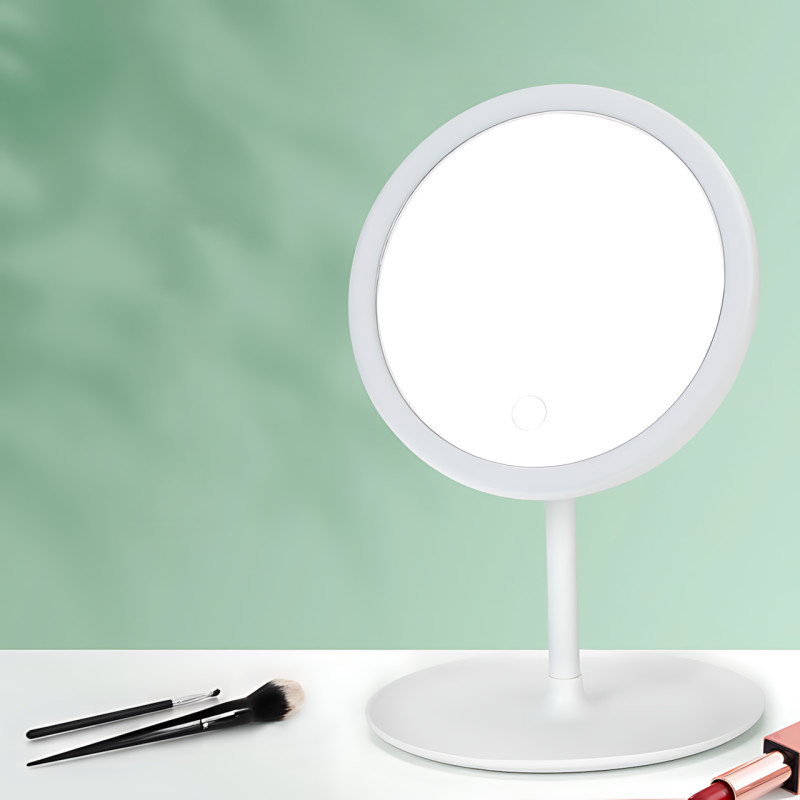 Косметическое зеркало с LED подсветкой, со встроенным аккумулятором, круглое зеркало для макияжа, белое фото - 10