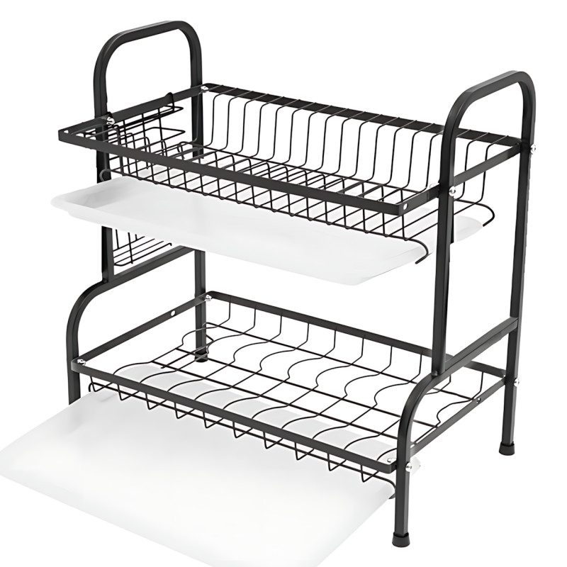 Сушарка для посуду Kitchen rack double deck design, кухонне сушіння підставка органайзер із неіржавкої сталі фото - 2