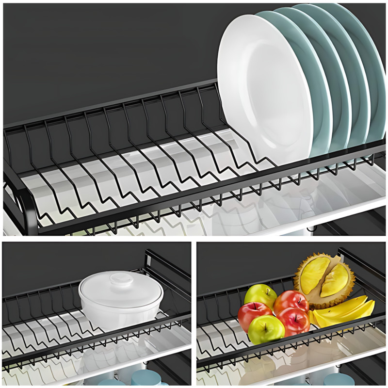 Сушарка для посуду Kitchen rack double deck design, кухонне сушіння підставка органайзер із неіржавкої сталі фото - 5