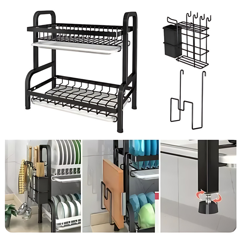 Сушарка для посуду Kitchen rack double deck design, кухонне сушіння підставка органайзер із неіржавкої сталі фото - 3