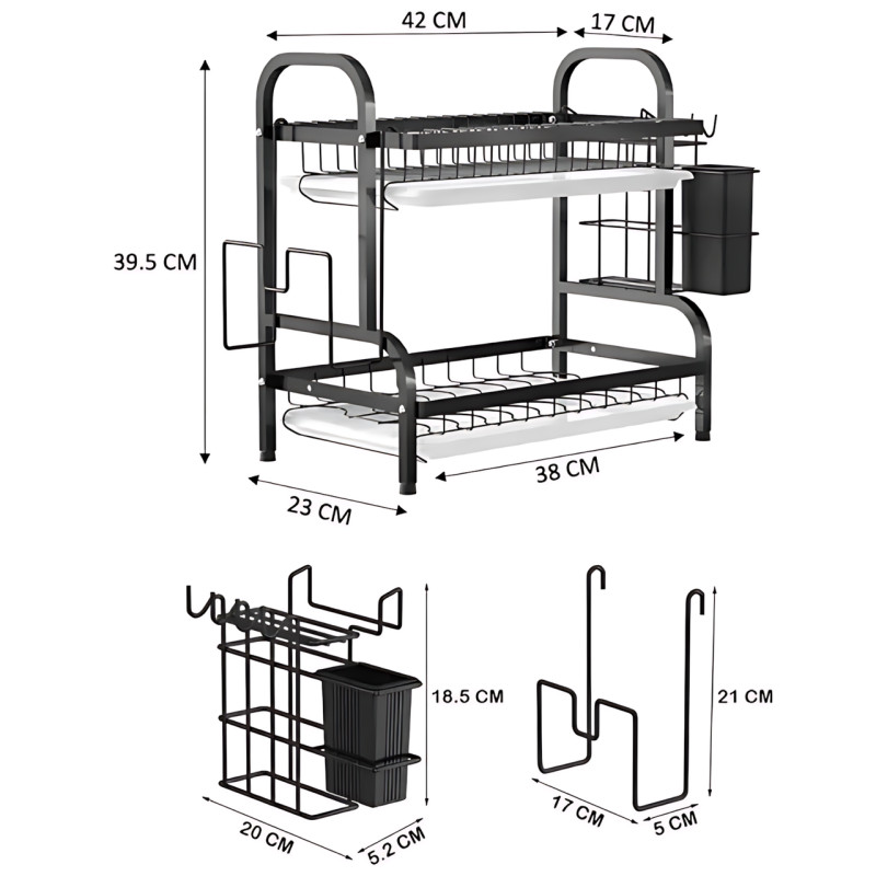 Сушарка для посуду Kitchen rack double deck design, кухонне сушіння підставка органайзер із неіржавкої сталі фото - 7