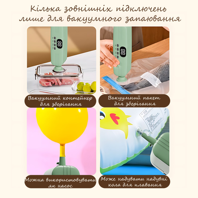 Вакууматор AND 1425, USB, 7.4 Вт, портативный, перезаряжаемый, мини-упаковщик для продуктов, зеленый фото - 5