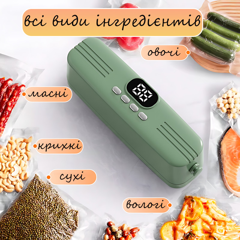 Вакууматор AND 1425, USB, 7.4 Вт, портативный, перезаряжаемый, мини-упаковщик для продуктов, зеленый фото - 6