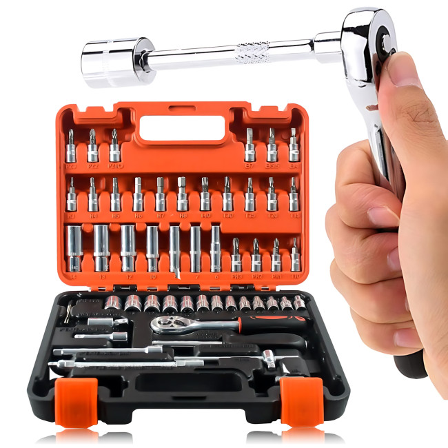 Набір інструментів 53 предмети New Tools 1/4" Cr-V: тріскачка, біти, головки, кейс