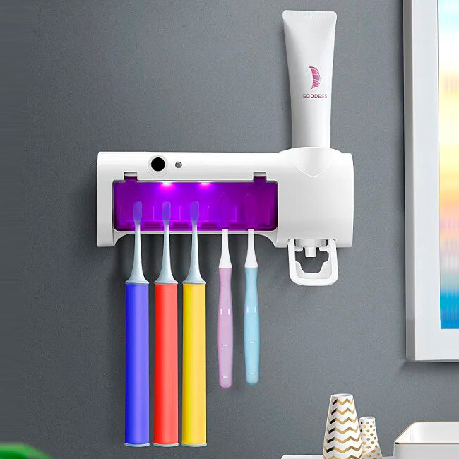 Диспенсер для зубной пасты с UF держателем для зубных щеток TOOTHBRUSH STERILIZER, дозатор для пасты, белый