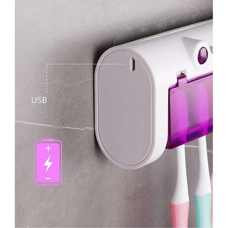 Диспенсер для зубной пасты с UF держателем для зубных щеток TOOTHBRUSH STERILIZER, дозатор для пасты, белый фото - 3