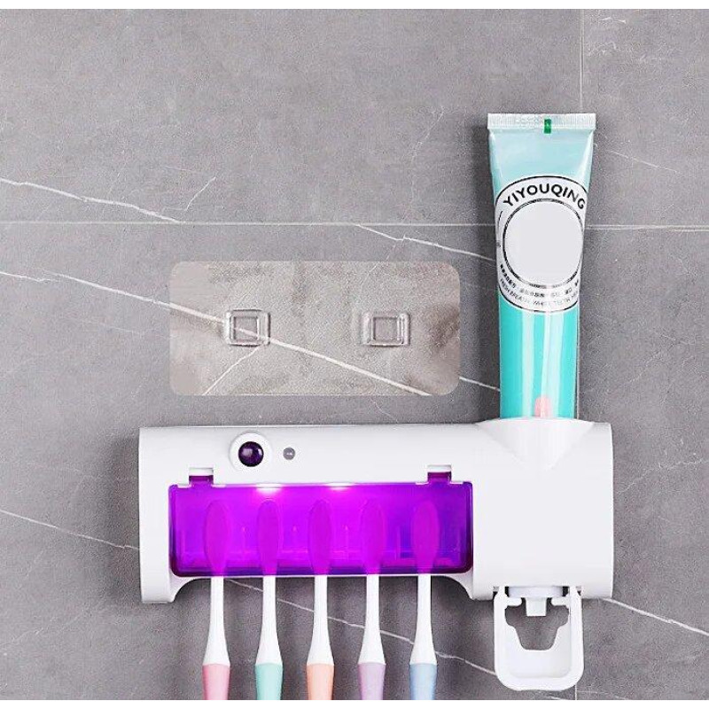 Диспенсер для зубной пасты с UF держателем для зубных щеток TOOTHBRUSH STERILIZER, дозатор для пасты, белый фото - 5