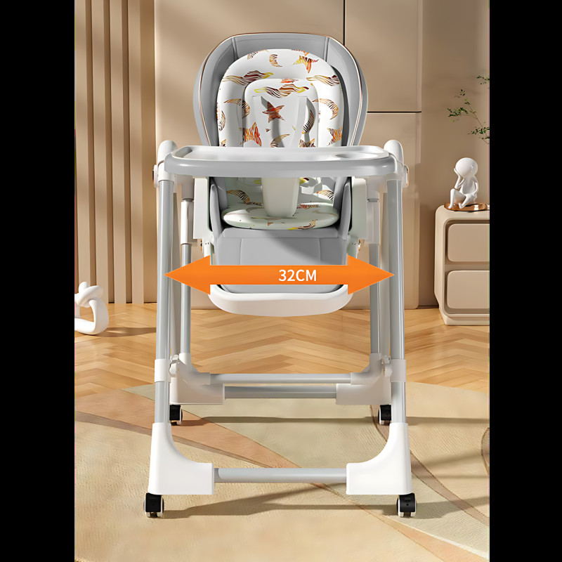 Стільчик для годування BabyChair Z901 3-в-1: шезлонг + крісло-гойдалка, 4 положення спинки, 5 рівнів висоти, колеса, знімний стіл фото - 6