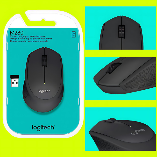 Мишка бездротова LOGITECH M280 Comfort Plus у блістері, 1000 dpi, чорний