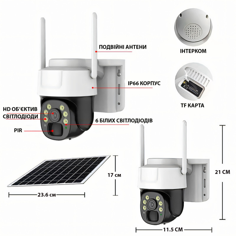 Камера видеонаблюдения PTZ уличная WiFi/4G TP7 с солнечной панелью, 3 МП, двухсторонний звук, датчик движения фото - 5