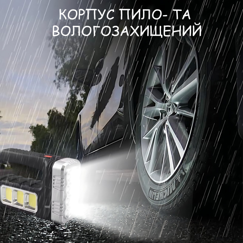 Фонарик аккумуляторный 7701A-COB на солнечной батарее, XPE + COB LED, 3 режима, Power Bank, USB / 220 В фото - 8