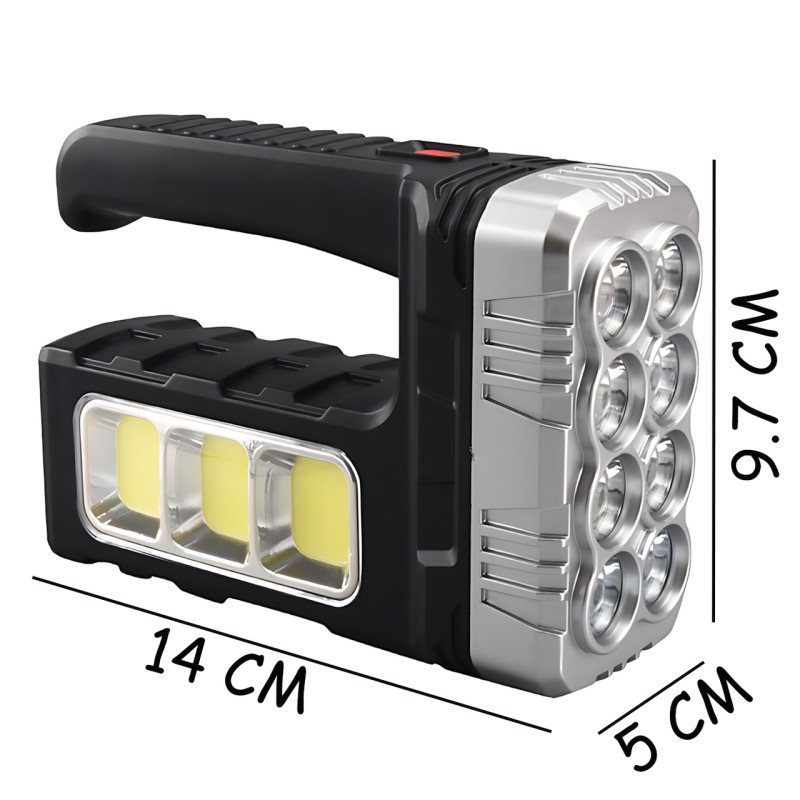 Фонарик аккумуляторный 7701A-COB на солнечной батарее, XPE + COB LED, 3 режима, Power Bank, USB / 220 В фото - 9