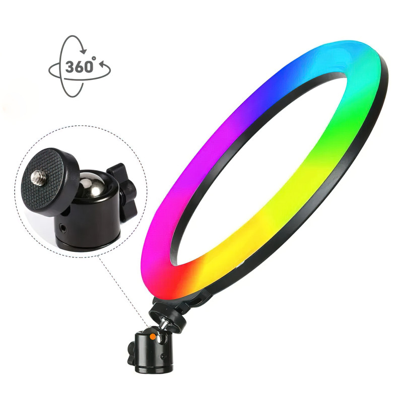 Светодиодная кольцевая лампа RING LED PRO со штативом 2 метра, 20 Вт, 26см, 1000 люмен, 5500 К, RGB цвета фото - 3