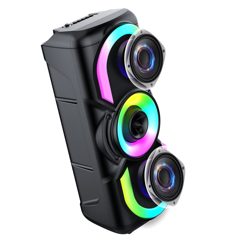Портативна Bluetooth колонка E-4203 BT — 16 Вт, стереозвук, караоке, FM-радіо, LED-підсвітка, мікрофон, AUX фото - 4