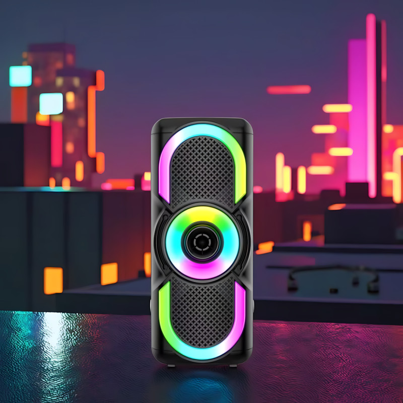 Портативна Bluetooth колонка E-4203 BT — 16 Вт, стереозвук, караоке, FM-радіо, LED-підсвітка, мікрофон, AUX фото - 8