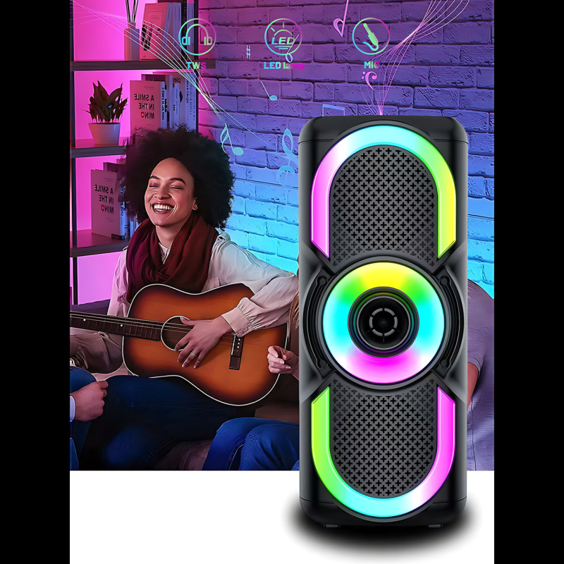 Портативна Bluetooth колонка E-4203 BT — 16 Вт, стереозвук, караоке, FM-радіо, LED-підсвітка, мікрофон, AUX фото - 9