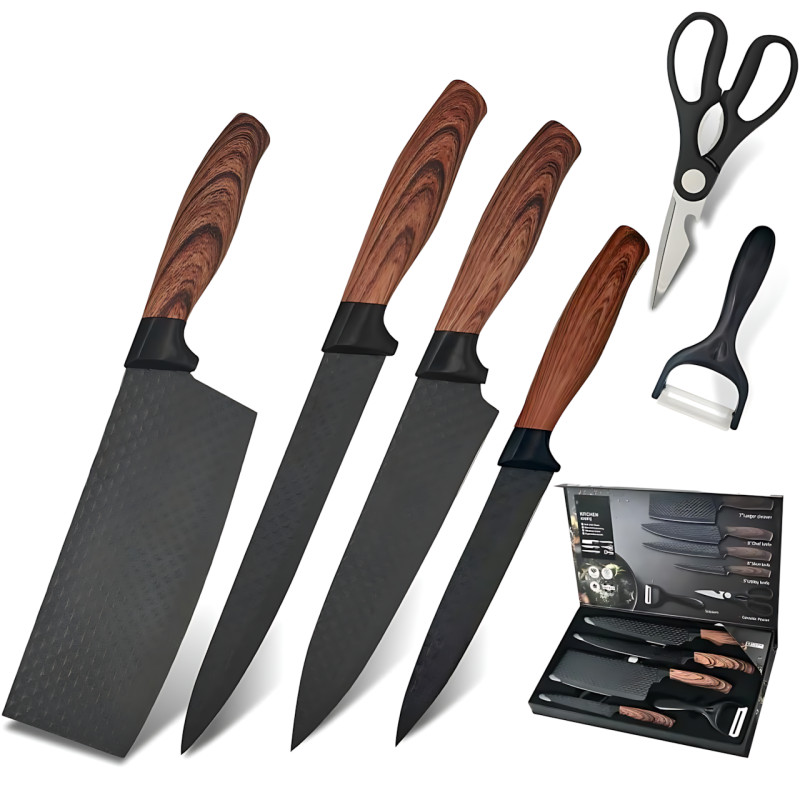 Набір кухонних ножів Kitchen Utensils HA177, 4 ножі + ножиці + овочечистка, неіржавка сталь із керамічним покриттям, SoftTouch фото - 10