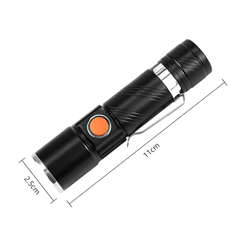 Акумуляторний LED ліхтар Bailong BL-616-T6, XM-L T6, 500 лм, 3 режими, USB-зарядка, вологозахищений, металевий корпус, кліпса фото - 9