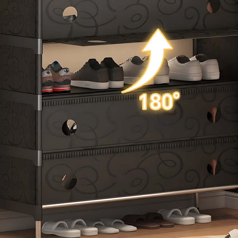 Підлогова полиця для взуття 6-рівнева SKLM-32, металевий каркас і міцний пластик, 140х63х28 см, чорний фото - 36