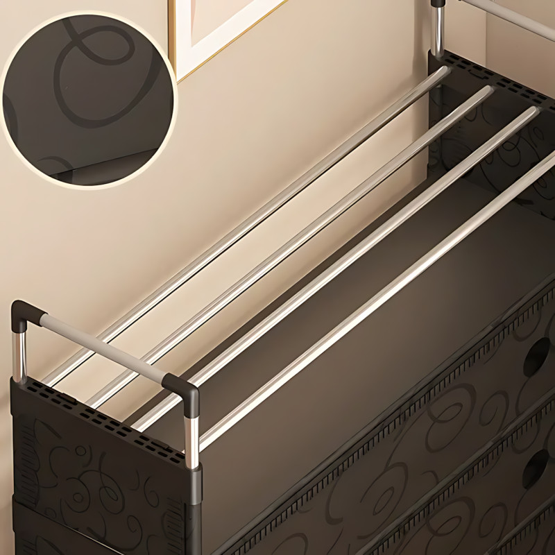 Підлогова полиця для взуття 6-рівнева SKLM-32, металевий каркас і міцний пластик, 140х63х28 см, чорний фото - 12