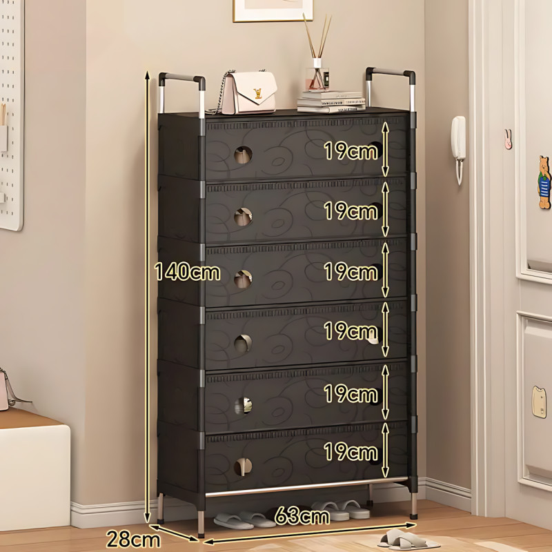 Підлогова полиця для взуття 6-рівнева SKLM-32, металевий каркас і міцний пластик, 140х63х28 см, чорний фото - 52