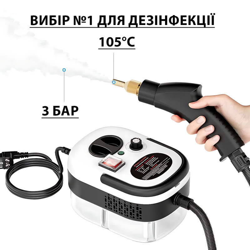 Пароочиститель портативный Steam Cleaner 2500, 3 бар, 1200 мл, нагрев за 30 сек, 6 режимов, отпариватель фото - 5