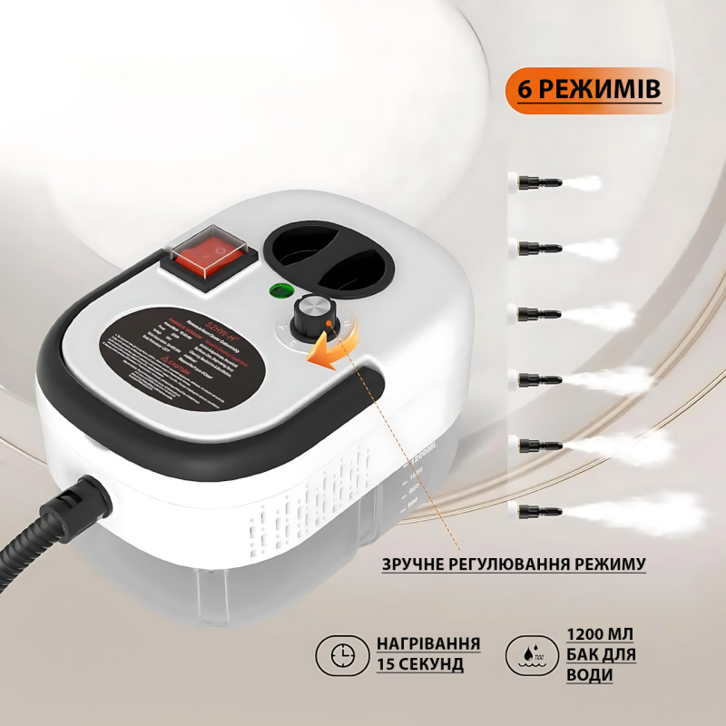 Пароочиститель портативный Steam Cleaner 2500, 3 бар, 1200 мл, нагрев за 30 сек, 6 режимов, отпариватель фото - 8