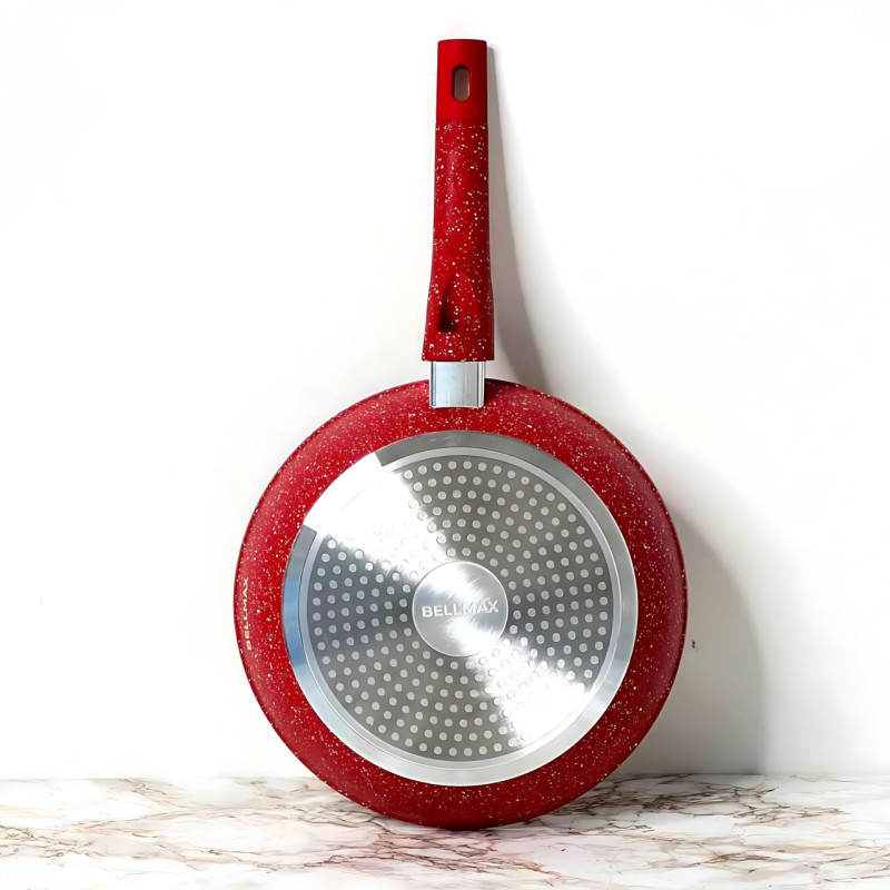 Набор посуды Bellmax Cookware Set BM-132, квадратные кастрюли с гранитным покрытием, сковорода, прихватки Красный фото - 2