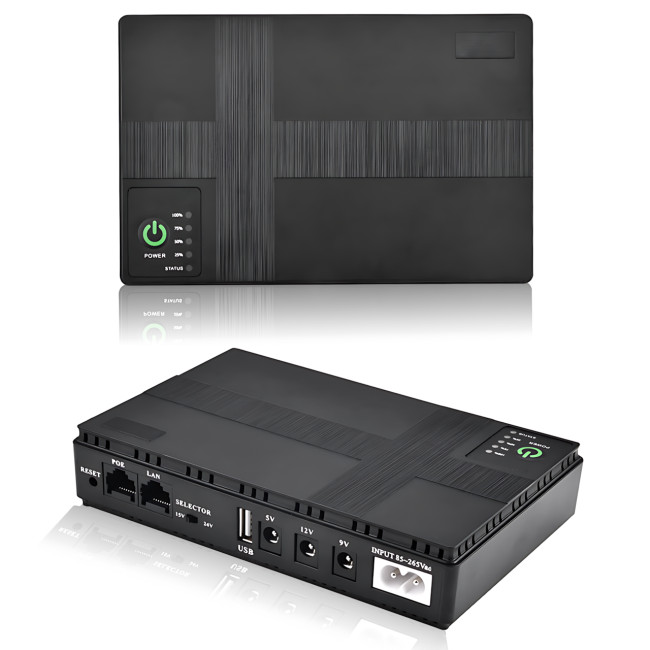 ИБП Mini UPS DC1018P 10400mAh для роутера, модема и CCTV, 5V, 9V, 12V, PoE, USB, до 18W, резервное питание для wi-fi, камер