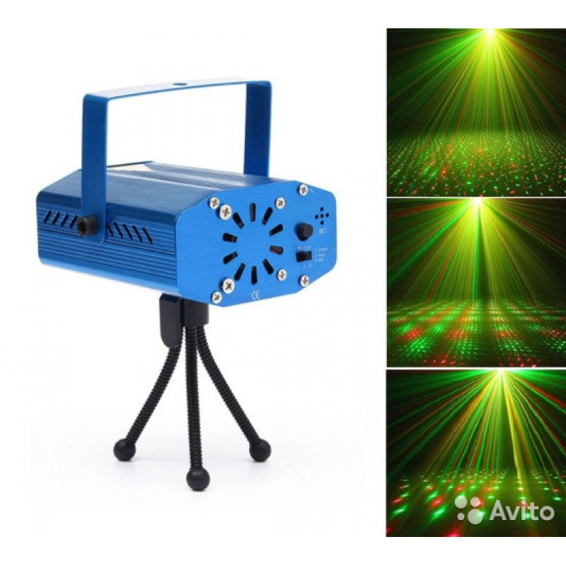 Лазерный проектор светомузыки Disco Laser party Light, дискол лазер 4 режима, синий фото - 1