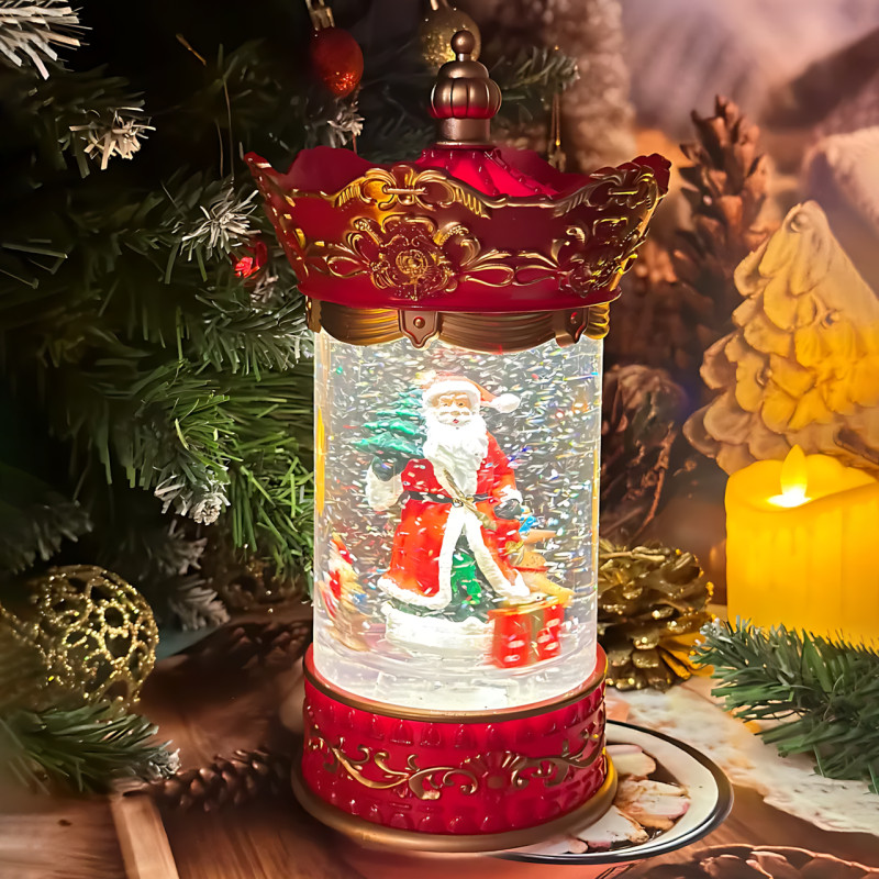 Праздничный музыкальный светильник Карусель Санта 813, светодиодный декор с LED-подсветкой и музыкой, USB, батарейки, 220В, ночник фото - 4