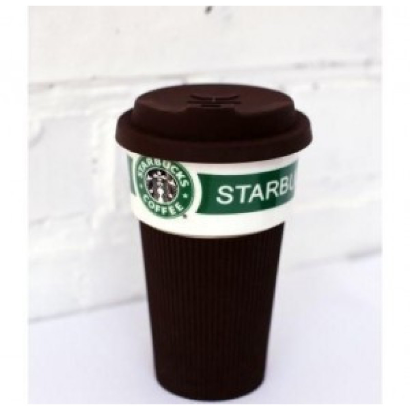 Чашка керамическая кружка Starbucks Brown Старбакс c термоизоляцией фото - 0