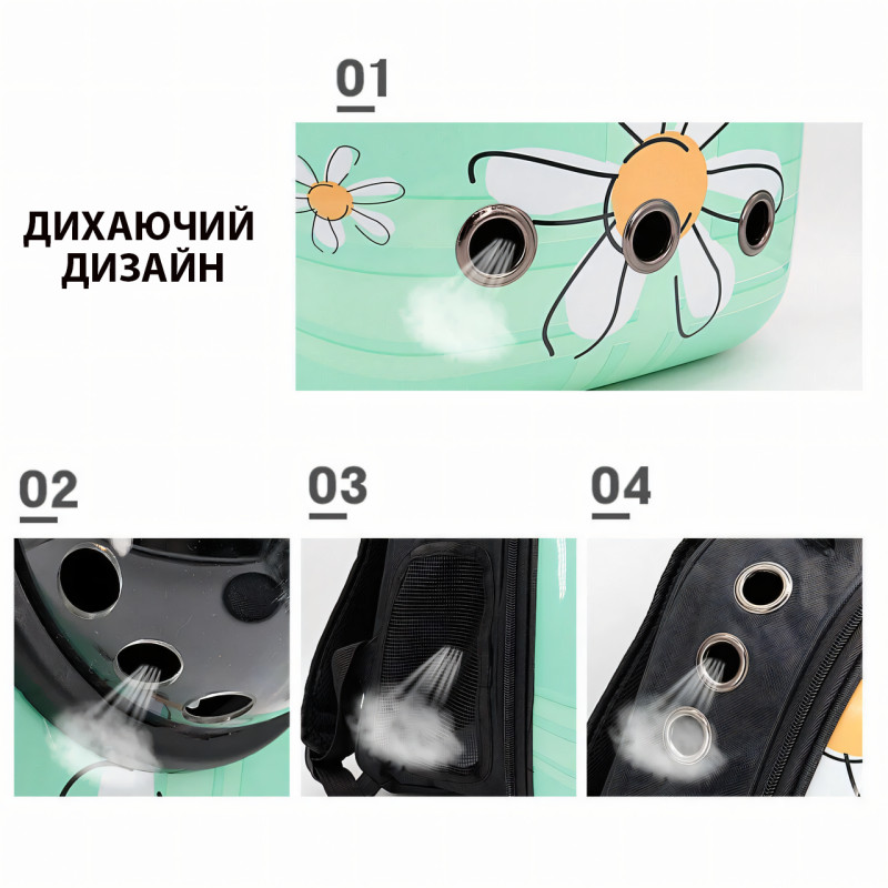 Рюкзак-переноска CosmoPet з ілюмінатором для домашніх звірят, 42х35х27 см, блакитний в ромашку фото - 6