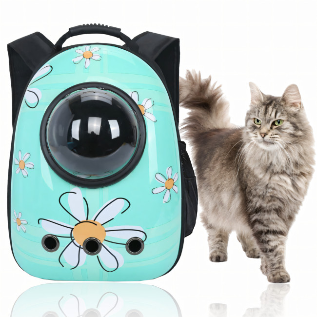Рюкзак-переноска CosmoPet з ілюмінатором для домашніх звірят, 42х35х27 см, блакитний в ромашку